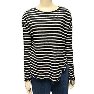 Love Stitch Long Sleeve Striped‎ Linen Blend Shirt Top Womens Small Vici NWT